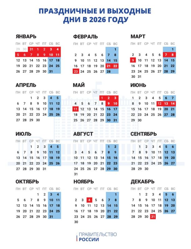 12-дневные новогодние каникулы ожидают россиян в 2026 году