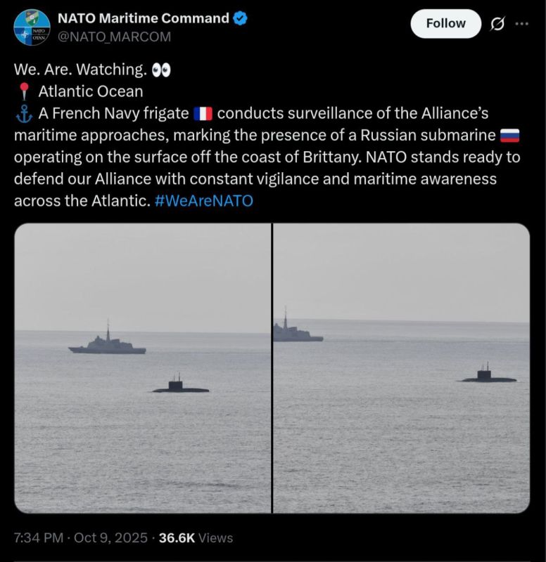У побережья Франции всплыла российская подводная лодка "Новороссийск" (носитель ракет "Калибр")