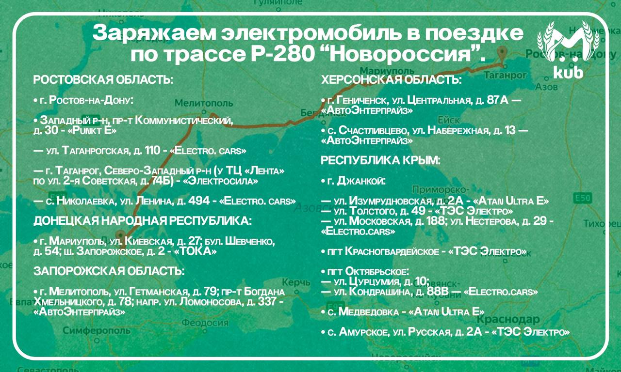Водители электрокаров, несём вам карту с альтернативным маршрутом до Крыма