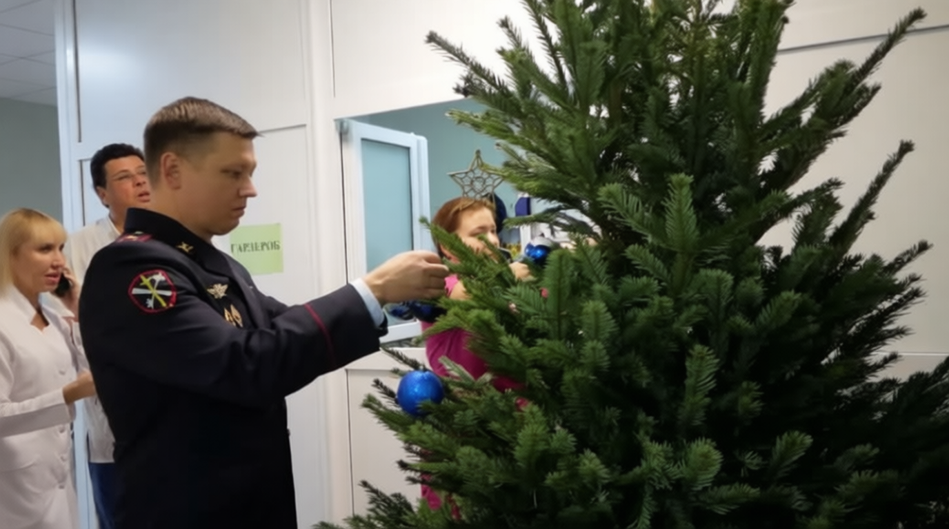 Полицейский Дед Мороз отправился в больницы Краснодара