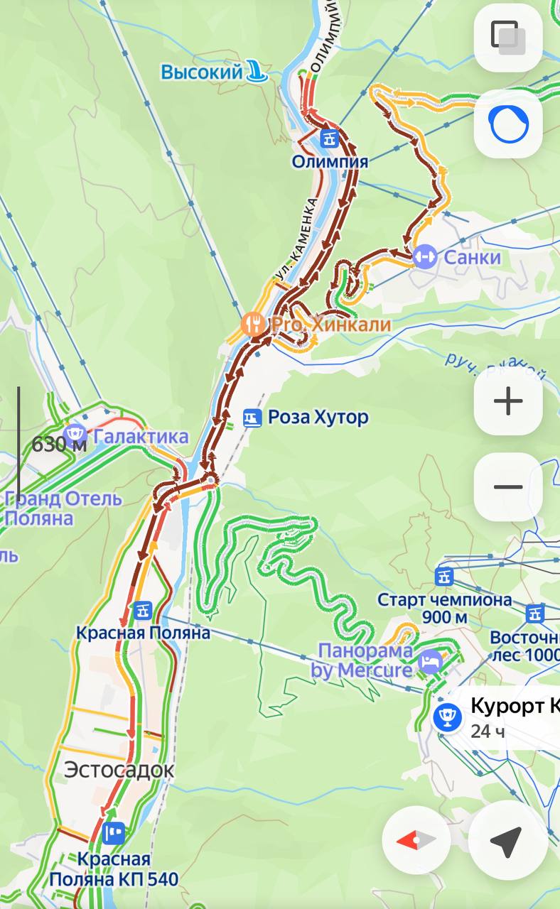 Дороги Красной Поляны окрасились в бордовый цвет