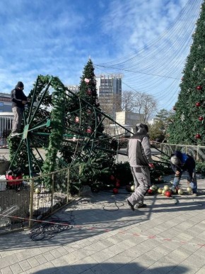 В Анапе порывы ветра уронили ёлку