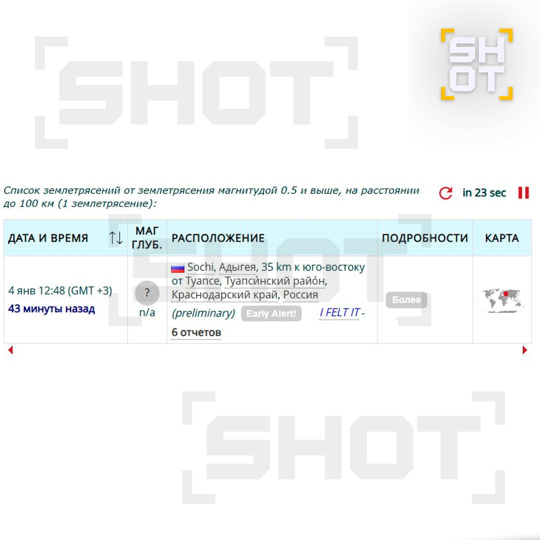 Землетрясение произошло в Сочи