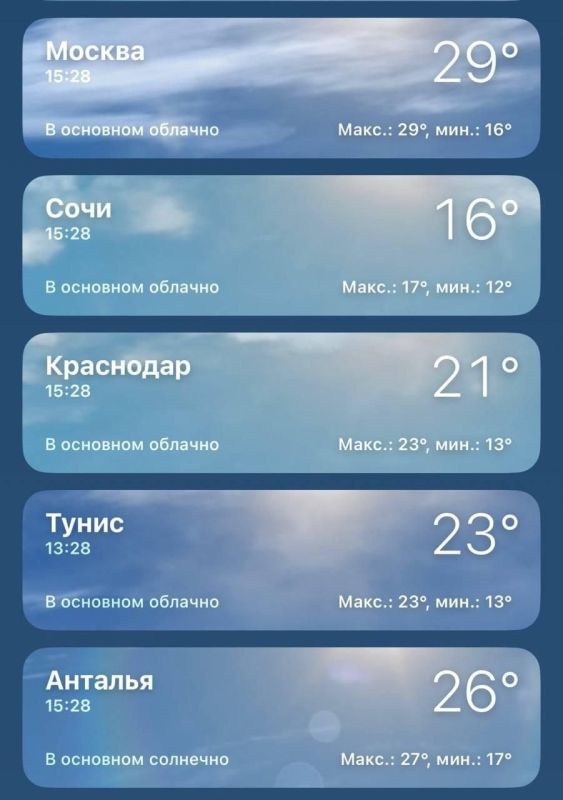 Владимир Рогов: Аномальная жара. Температура в Москве сегодня поднялась выше, чем в Сочи, Краснодаре, Тунисе и Анталье