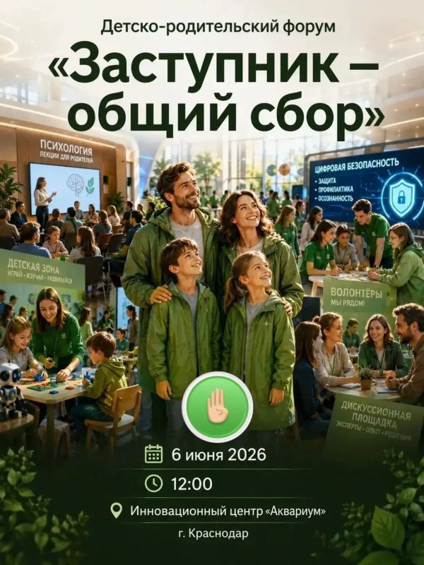 В Краснодаре пройдёт детско-родительский форум «Заступник — Общий сбор»
