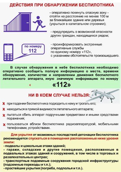 Уважаемые жители и гости Ейска, Ейского района! Просим ознакомиться и запомнить указанные в памятке действия при обнаружении беспилотного летательного аппарата