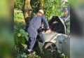 Спасатели в Краснодарском крае вырезали из машины зажатых в груду металла людей. Легковушка превратилась в гармошку после удара о дерево