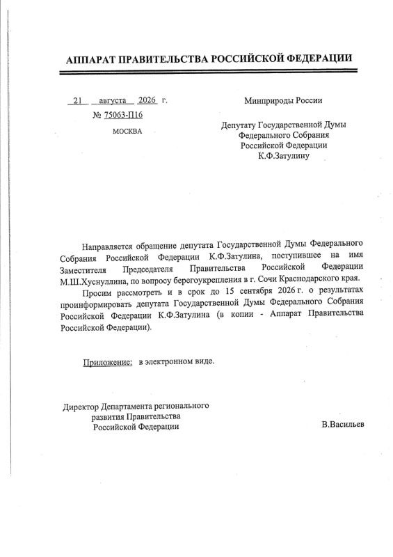 Константин Затулин: Марат Хуснуллин поручил рассмотреть обращение Константина Затулина по пляжам в Сочи