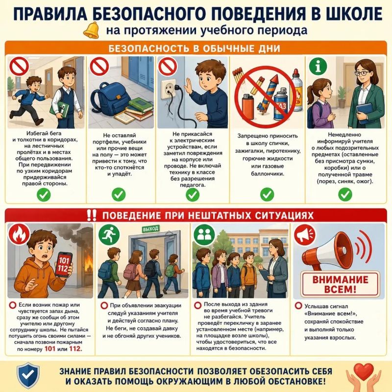 Правила безопасного поведения в школе на протяжении учебного периода