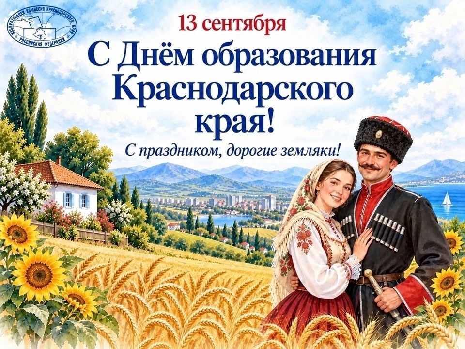 Избирательная комиссия Краснодарского края сердечно поздравляет жителей Кубани с Днем образования Краснодарского края!