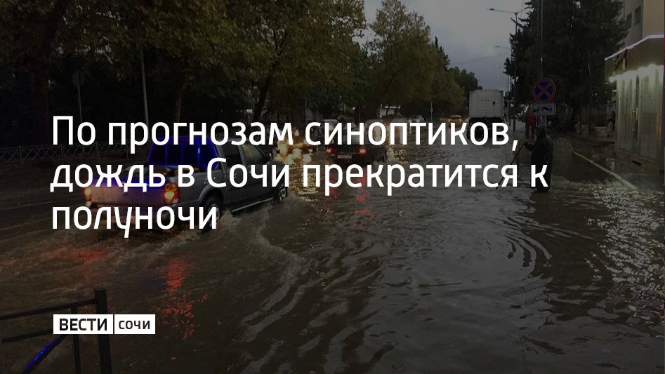 В Сочи выпало рекордное количество осадков — более 100 мм. Пик циклона пройден, по прогнозам синоптиков, к полуночи дождь полностью прекратится, сообщили в администрации курорта
