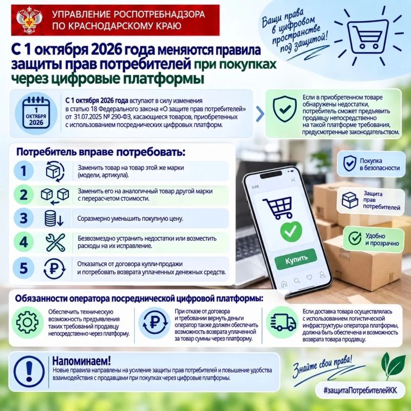 С 1 октября 2026 года меняются правила защиты прав потребителей при покупках через цифровые платформы