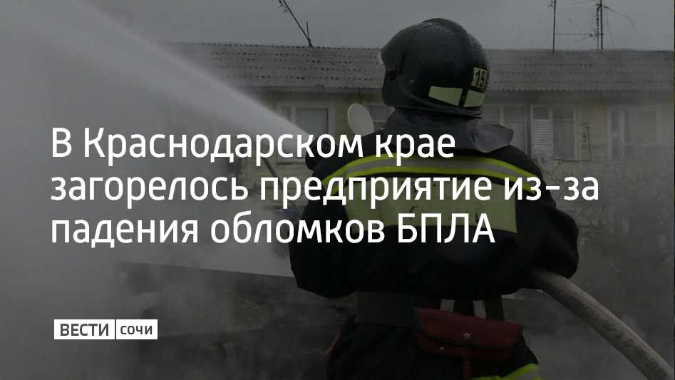 В Темрюкском районе из-за падения обломков беспилотников вспыхнул пожар на территории одного из предприятий, сообщили в оперштабе Краснодарского края