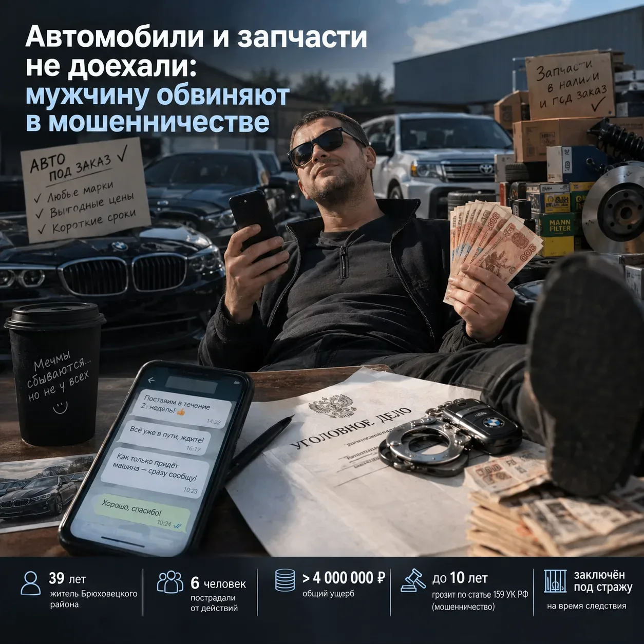 Автомобили и запчасти не доехали: мужчину обвиняют в мошенничестве